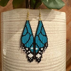 Beaded Blue Butterfly Earrings
